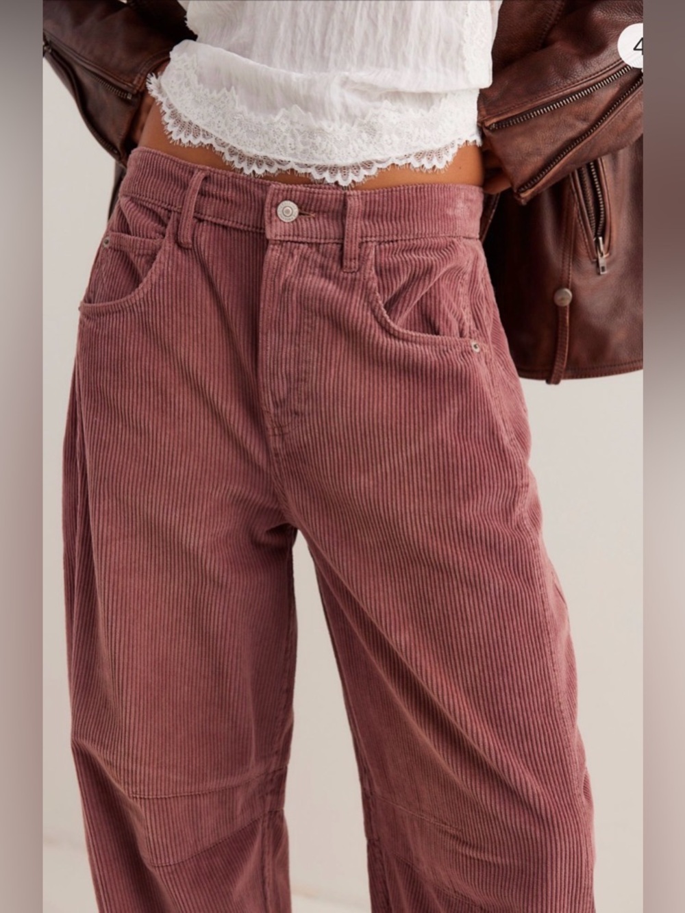 NWT FREE PEOPLE WE THE FREE Good Luck Mid Rise Barrel Jeans Cords Withered Rose - Picture 2 of 16